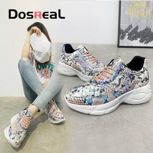 Dosreal Women Platform Sneakers Design Casual Shoes Ladies Chunky Sneakers Snake Pattern Fashion Shoes For Females Outdoor Shoes