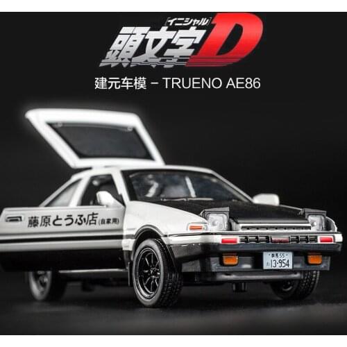 1:28 Alloy Diecast Toy Cars Pull Back Initial D AE86 Car Model Scene Display Sound Light Vehicles Gift For Kids