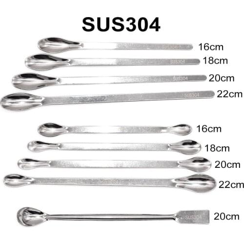 SUS 304 Stainless Steel Flat Single Head Double Head 16cm 18cm 20cm 22cm Thick Steel Metal Spoon Medicine Powder Spoons Wholesal