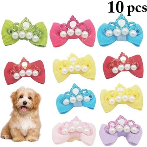 10 pcs/lot Cute Ribbon Pet Grooming Accessories Handmade Small Dog Cat Hair Bows With Elastic Rubber Band for Puppy Supplies