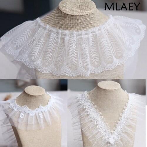 MLAEY 2yards/lot Embroidery white flower lace fabric trim ribbon for Sewing Wedding Dress Decoration Headwear Materials 19524