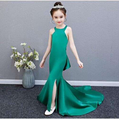 2019 new baby girl dress tail hanging neck tight princess dress sleeveless child girl wedding party dress