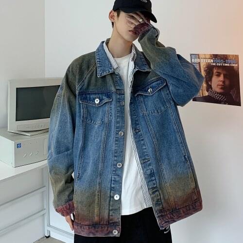 New Loose Denim Jacket Male Female Tie-dye Gradient Coat Streetwear Korean Casual Couple Jacket Autumn Jean Jackets 2021