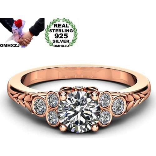 OMHXZJ Wholesale European Fashion Woman Man Party Wedding Gift White AAA Zircon 925 Sterling Silver 14KT Rose Gold Ring RR407