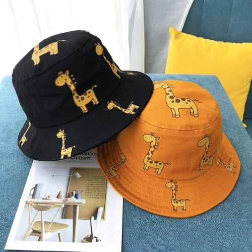 2021 Spring Children Bucket Hat Cartoon Giraffe Embroidered Summer Sun Hat Newborn Baby Girls Boys Beach Cap Casual Panama Cap