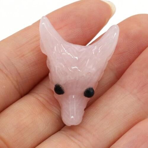 1pc Drilled Carved Wolf Head shape Pendant Natural Stone Rose Quartzs Charms DIY Necklace Bracelet Jewelry Making Exquisite Gift