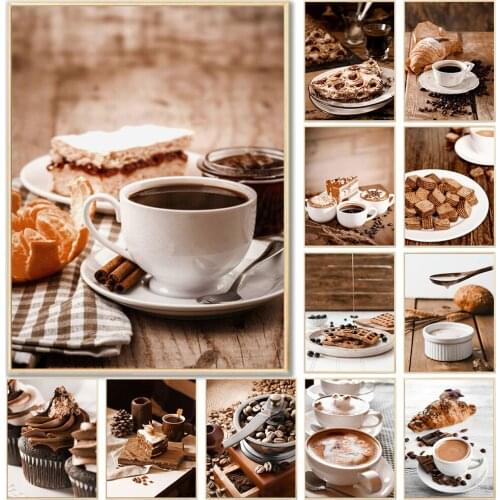 Dropshipping Wall Art Poster Print Coffee Chocolate Cake Dessert Canvas Painting Decoration Coffee House Shop Wall Art Pictures