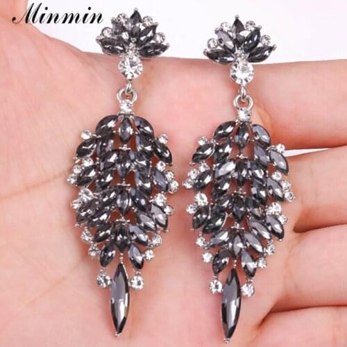 Minmin Luxury Black Marquise Crystal Drop Earrings for Women Vintage Statement Large Hanging Earrings Party Jewelry 2020 EH1755