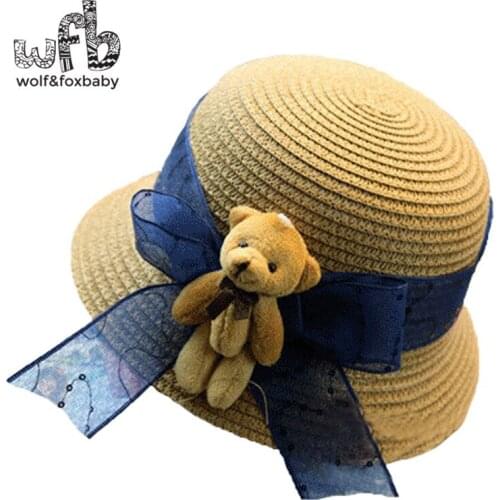 Retail 3-5years 52-54CM round sun hat child lace bow baby hat sun hat outdoor sun hat summer autumn fall winter