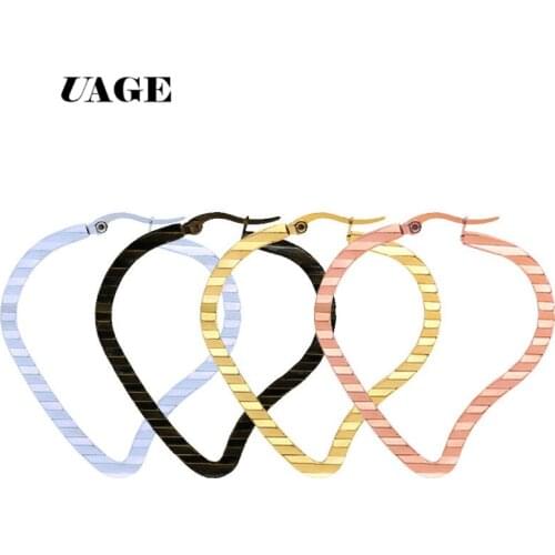 UAGE High quality Stainless steel jewelry gold Color Heart-shaped Hoop Earrings Women Accessories Wholesale