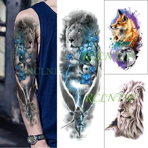Waterproof Temporary Tattoo Sticker Lion Angel Wolf Moon Plum Flower Full Arm Fake Tatto Flash Large Tatoo for Men Women 3 Pcs