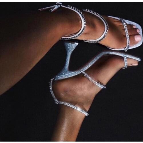 2021 New Square Toe Open Toe High Heel Womens Shoes Diamond-Embedded Simple Sandals Wine Glass Heel Sandal