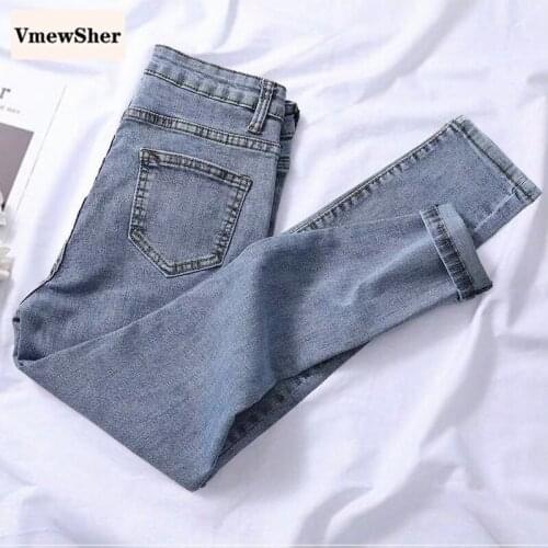 VmewSher Plus Size 38 New Woman Jeans High Waist Blue Vintage Pencil Pants Elegant Autumn Spring Female Slim Ankle Denim Pants