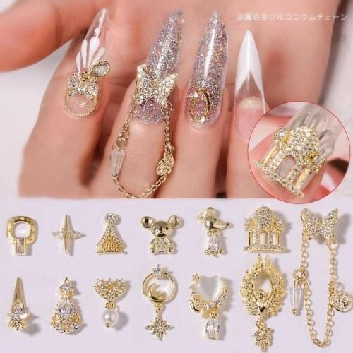 10 Pcs Luxury Charm Zircon Alloy 3D Nail Art Decorations Golden Classical Crystal Nobility Jewelry Manicure Design Accessories