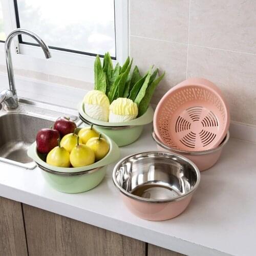 2Pcs/Set Kitchen Drain Storage Basket Pot Wash Vegetables Fruit Container Colander Strainer Food Washing Draining Basket Sieve