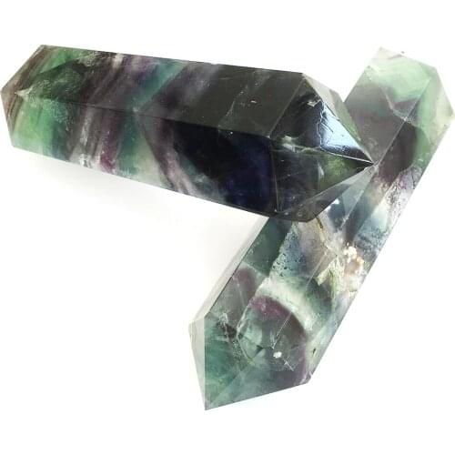 11cm 2Pcs Natural Rainbow Fluorite Wand Double Points Herkimer Crystal Prism Healing Pillar For Party Decoration Gifts