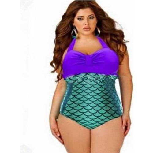 2020 European and American fat woman bikini Mermaid stitching color one-piece swimsuit Mermaid tail bikinii Brazil XL
