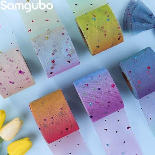 25Yards 6cm Tulle Organza Fabrics Sewing Needlework Felt Rainbow Mesh Star Moon Piece Bowknot Mesh Ribbon Headdress Accessories