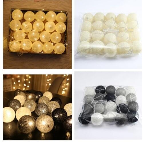 6cm 10/20 LED Cotton Ball Garland Lights String Christmas Xmas Outdoor Holiday Wedding Party Baby Bed Fairy Lights Decorations