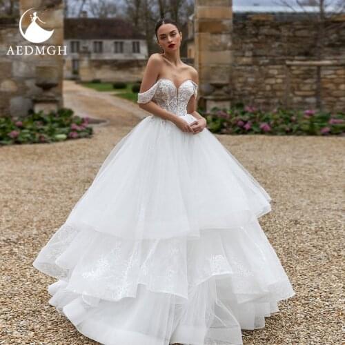 Aedmgh Ball Gown Wedding Dresses 2021 Strapless Off The Shoulder Beaded Appliques Vestido De Novia Sexy Lace Up Bridal Gowns