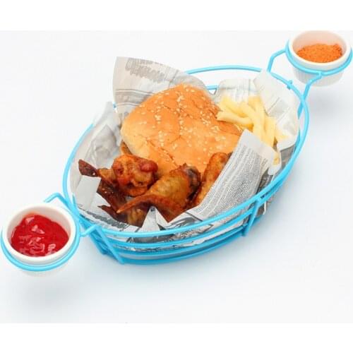 American Tableware Frying Basket New Design Snack And Chip Baskets Fast Food Tray Bread-and-fried chicken Plate Blue Design 1pc