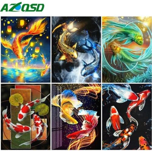 AZQSD Diy Painting By Numbers Fish Living Room Decoration Draw By Number On Canvas Animal Diy Gift Acrylic Oil Painting