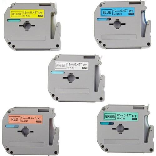 Free shipping 5 pcs 12 mm Mixed colors Mk231 M-k631 M-K431 M-K531 M-K731 tape for Brother P-touch Compatible PT 65 PT-85