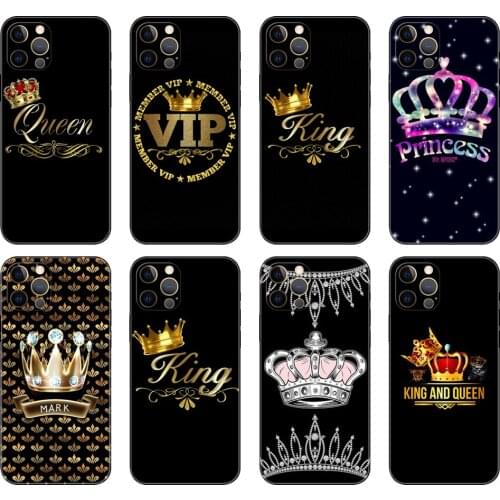 Black tpu case for iphone 5 5s se 2020 6 6s 7 8 plus x 10 XR XS 11 12 mini pro MAX back cover king queen