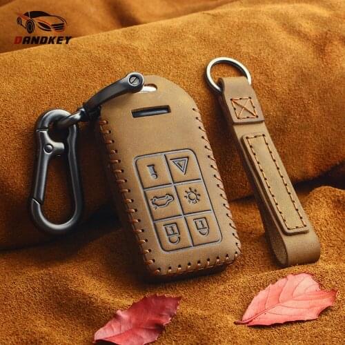 Dandkey Keyless Entry Genuine Leather For Volvo S60 S80 V60 XC60 XC70 Fob 6 Buttons Smart Cae Key Case Cover Holder Car Styling