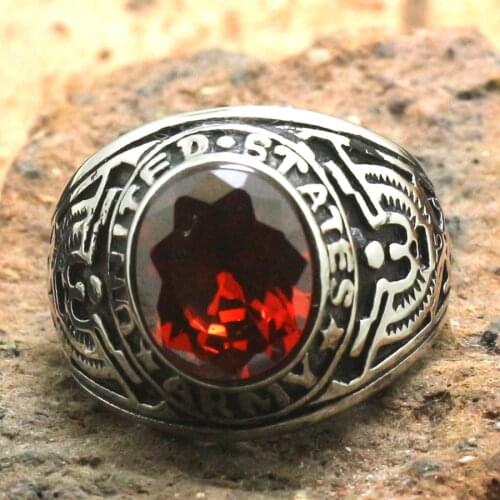316L Stainless Steel Cool United States Army Red Stone Classic Ring