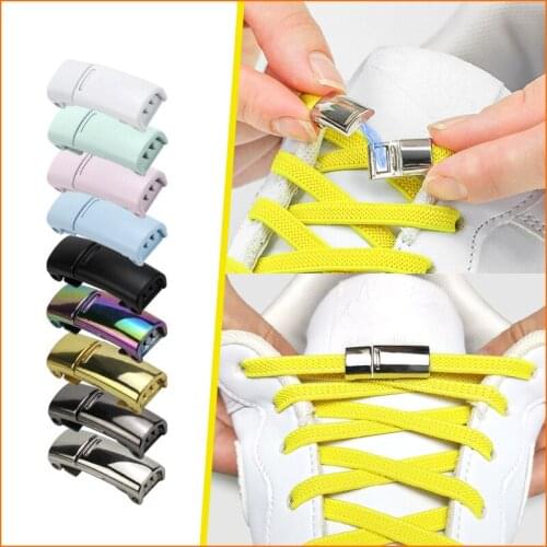 1Set Magnetic Shoelaces 1Second Locking Elastic No Tie Kids And Adult Flat Sneakers Quick Lazy Laces Metal Buckle Accessories