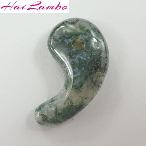 HaiLambo Moss Agates Hand Carved Magatama Pendant Comma Beads Classic Amulet for Making Jewelry Pendants Bead for Gift GY08