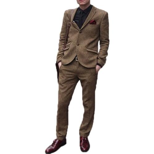 Mans Suits For Wedding Tweed Tuxedos Groom Wear Best Man Wear Wedding Dress Prom Dresses Business Suit 2Piece Suit(Jacket+Pants)