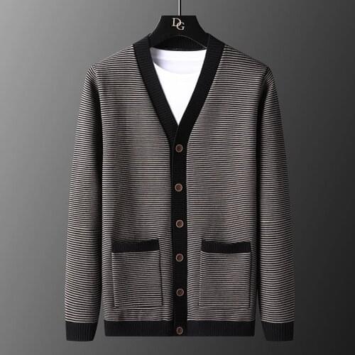 Knitted Cardigan Autumn And Winter Cardigan Sweater Mens Sweater Color Contrast V-neck Mens Sweater Sueter Hombre Abrigo Hombre