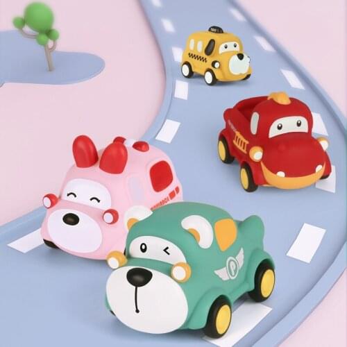 Soft Car Toys Mini Cartoon Animals Car Pull Back Cars Kids Montessori Toys Rubber Carro Vehicle Baby Early Learning Toy gift