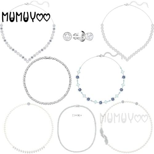 SWA New 2020 Fashion Jewelry TENNIS SET White Gold Charming Round Decoration Womens All-match Romantic Luxury Jewelry Gift