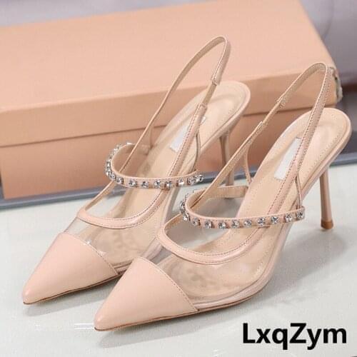 New Fashion Summer Pointed Toe Shallow Patent Leather Transparent Stiletto High-heel 8.5cm Sexy Party Wedding Elegant Sandals