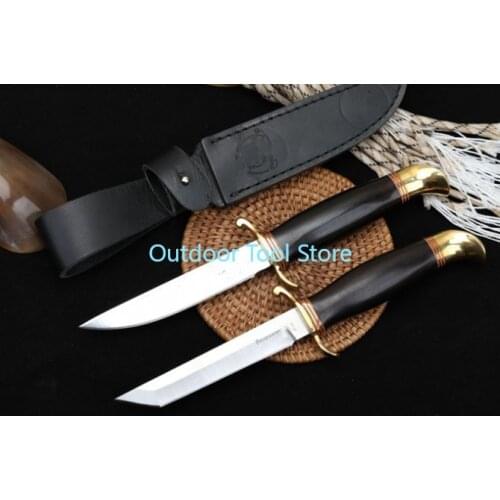 Russia Souvenirs Straight Knife Wood Handle Portable Self-defense Survival Tactical Camping Hunting Knife with Leather Sheath