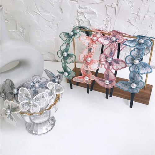 Fashion Women Hairband White Pink Butterfly Lace Headband Girls Sweet Hair Hoop Bezel Hair Bands Hair accessories Wholesale