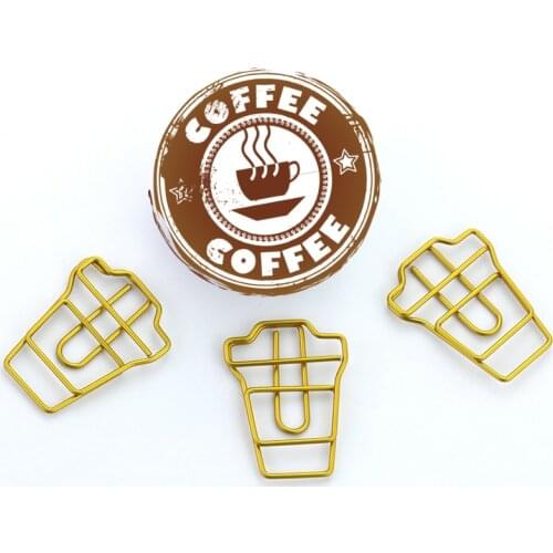 TUTU 4PCS/LOT coffee cup Shape Paper Clips Gold Color Funny Kawaii Bookmark Office School Stationery Marking Clips H0120