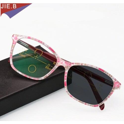 Transizione Sole Fotocromatiche Occhiali Da Lettura Women Gatto occhiali da vista In Acetato Multi-Focal Progressive Occhiali