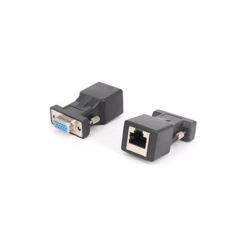 RJ45 To 15 Pin VGA Female Adapter f VGA Extend Over CAT5 CAT6 Network Cable