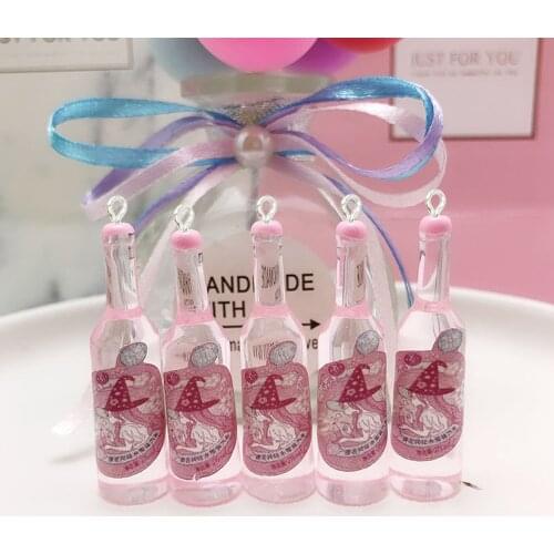 Yamily 10Pcs/Resin Fruit Juice Bottle Charm Pink Drink Charm Pendant DIY Making Pendant Jewelry For Keychain Earrings Necklace