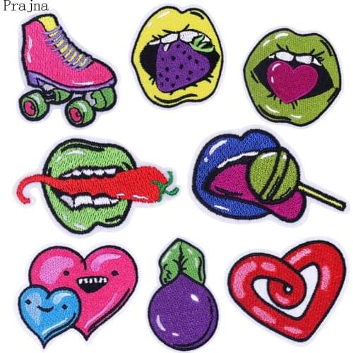 Prajna Heart Lip Fruit Rock Patch Embroidered Iron On Patches For Clothes Stripes Unicorn Patch Applique Cloth Stickers Badge