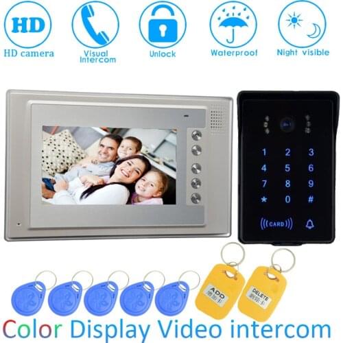 7 inch LCD Screen Colorful Display wired Video Door Phone RFID Doorbell Intercom System Night Vision Smart Home building