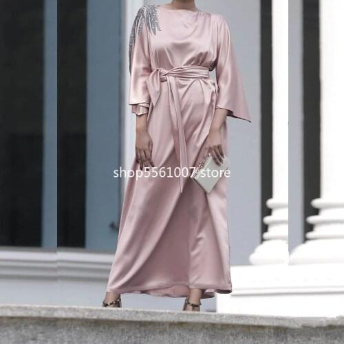 Ramadan Eid Mubarak Muslim Fashion Satin Dresses for Women Hijab Long Dress Abaya Dubai Turkey Islam Vestidos Robe Longue Femme