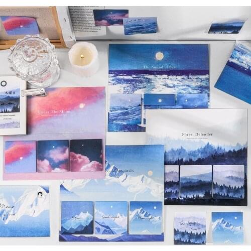 60 Sheets/pack Forest Moon Landscape Self-sticky Notes Cute Mini Memo Daily Planner Pad