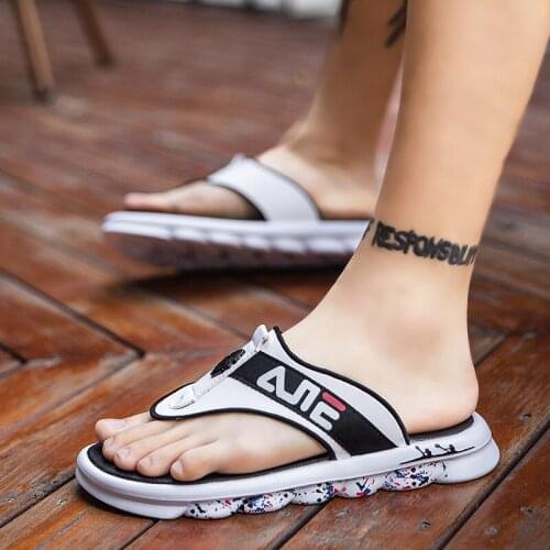 Fashion Summer Flip Flops Men Non-Slip Soft Graffiti Inkjet Sole Comfortable Casual Beach Shoes Men Outdoor Sandals Size 38-45