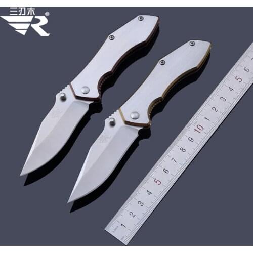 SANRENMU 7030 Stainless Folding Pocket Knife Stainless Handle knife with Blet Clip for Camping Hiking and Travel