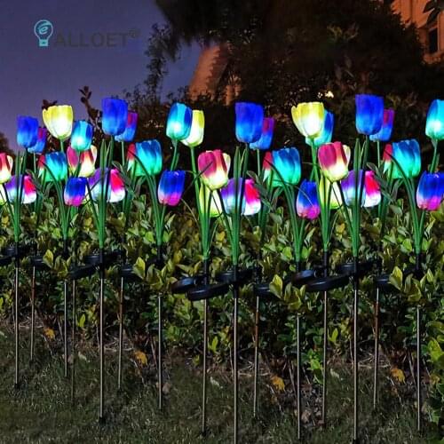 LED Solar Light Simulation Tulip/Rose Flower Outdoor Waterproof Garden Lawn Stakes Lamps Yard Art for Home Courtyard Decoration